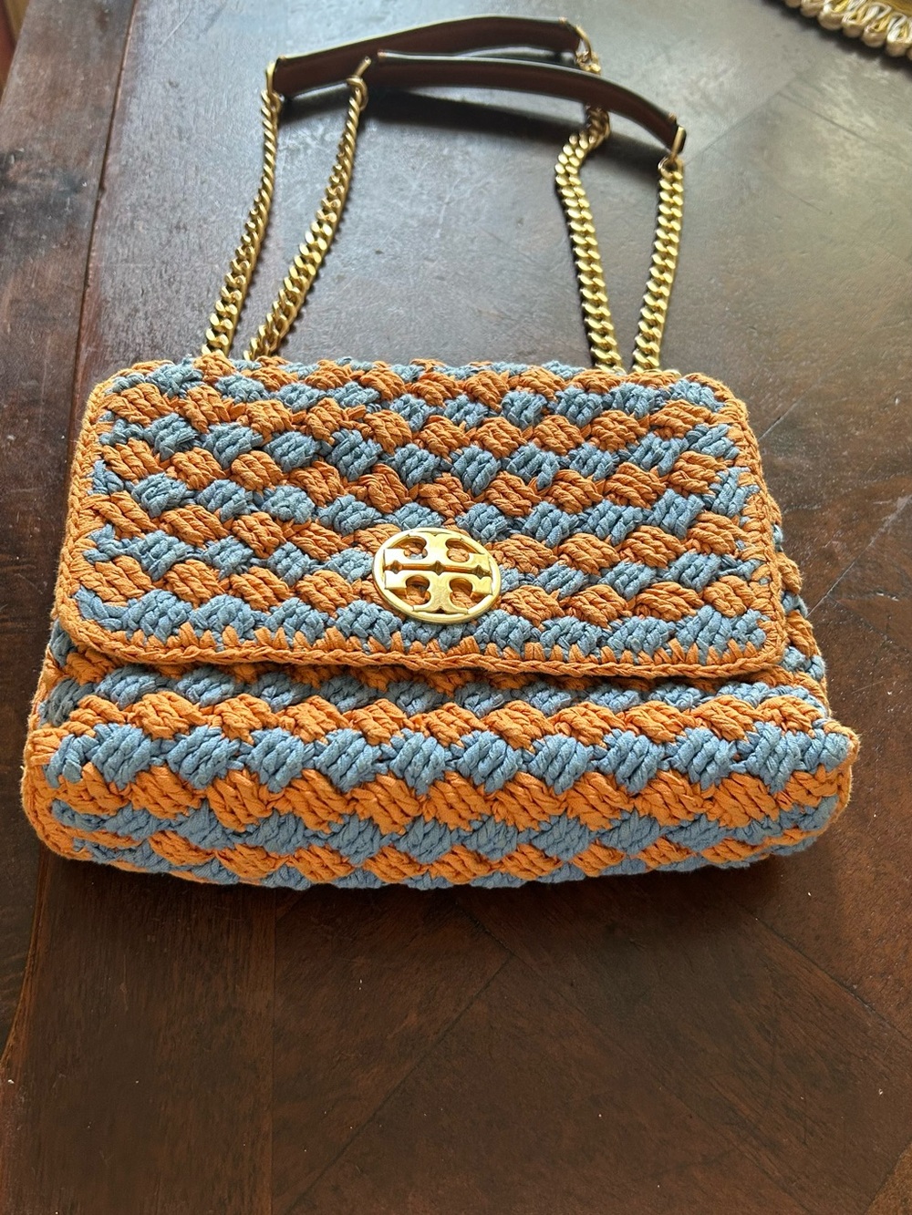 Tory Burch Blue and Orange Crochet Chain Shoulder Bag kira